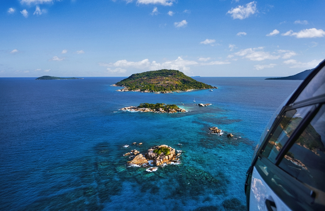 Voyage de luxe aux Seychelles - Transfert en hélicoptère vers Félicité Island - Amplitudes