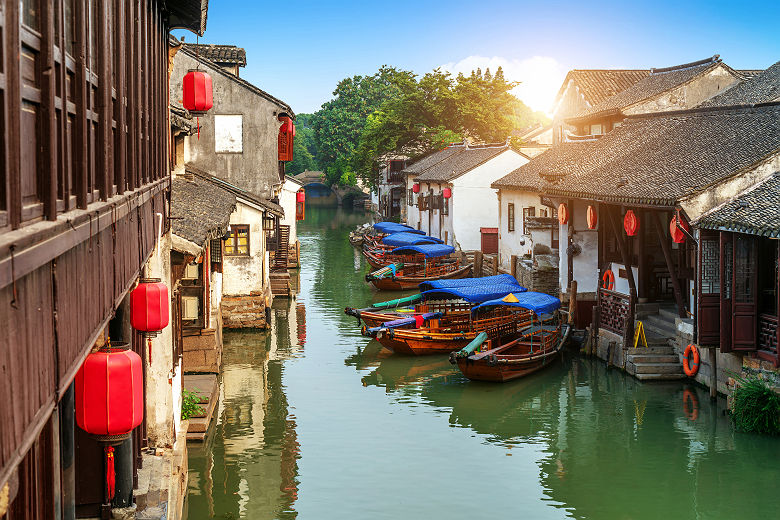 Vue au coucher du soleil sur la vielle ville de Suzhou - Chine