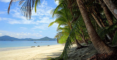 Tropical Beach of Coibita, aka Rancheria, with Isla Coiba in the Background. Coiba National Park, Panama