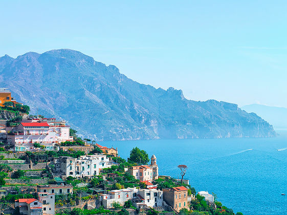 Scenery in Agerola, Bomerano, Tyrrhenian sea and mountains, Amalfi coast, Italy