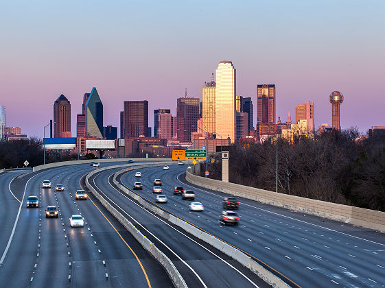 Vue de Dallas au coucher du soleil