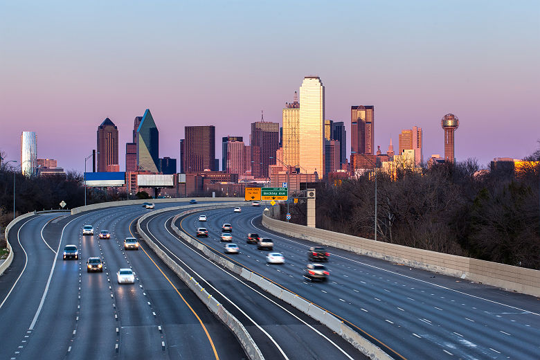 Vue de Dallas au coucher du soleil