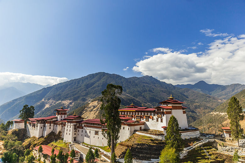 Bhoutan - Vue sur le monastère forteresse de Tongsa à Bumthang