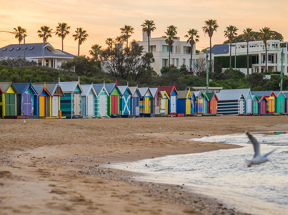 Australie - Rangée de cabanes colorées sur la plage Brighton à Melbourne