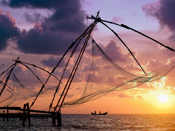 Filets de pêche à Cochin, Kerala - Inde