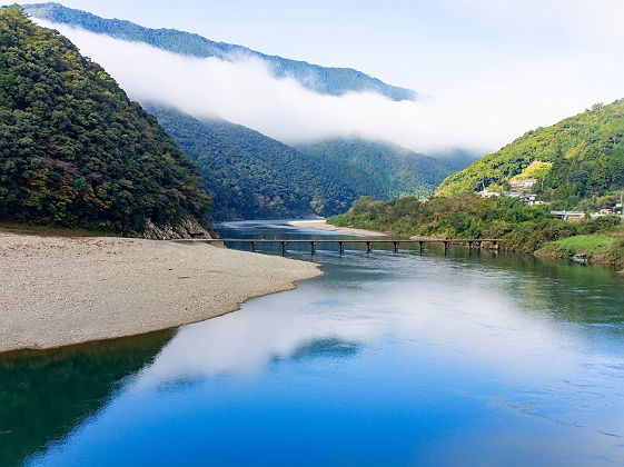 Iwama low water bridge on Shimanto river in Kochi