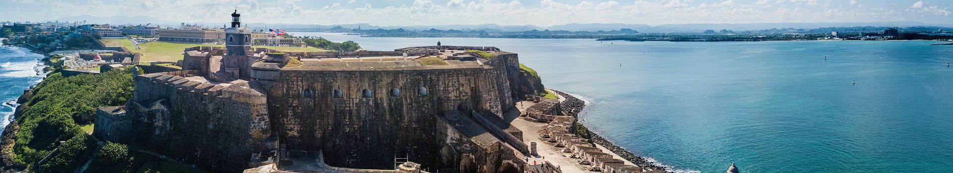 Aerial panorama of El Morro fort and San Juan, Puerto Rico.